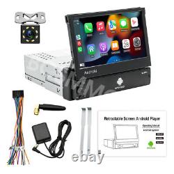 1 Din Car Radio Stereo Retractable Screen Wireless Android Auto CarPlay WiFi GPS