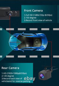11.26in HD Dual Lens Car DVR Dash Cam Front/Rear Mirror Camera Video Recorder