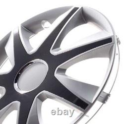 4 Hub Caps 15 Inch Wheel Trims Covers Run IV silber / schwarz for Alfa Dacia Hon