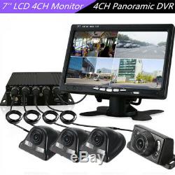 4CH 720P Panoramic 360°Car DVR Video Recorder Real-Time SD+4Cameras+7'' Monitor