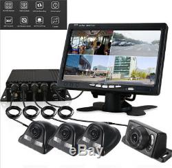 4CH 720P Panoramic 360°Car DVR Video Recorder Real-Time SD+4Cameras+7'' Monitor