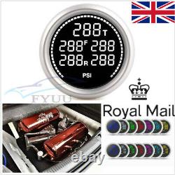 52mm 7-Color Air Suspension Pressure Gauge Bar PSI Air Ride Meter 1/8NPT Sensor