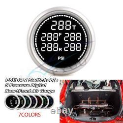 52mm 7-Color Air Suspension Pressure Gauge Bar PSI Air Ride Meter 1/8NPT Sensor