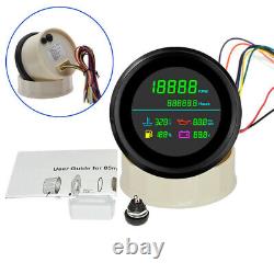 Black Circle+Black 6in1 Tacho Fuel Gauge Water Temp Oil Pressure Voltmeter 85mm