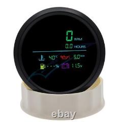 Black Circle+Black 6in1 Tacho Fuel Gauge Water Temp Oil Pressure Voltmeter 85mm