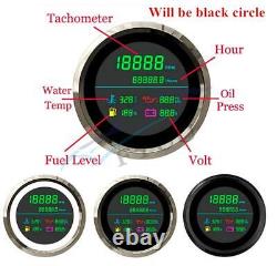 Black Circle+Black 6in1 Tacho Fuel Gauge Water Temp Oil Pressure Voltmeter 85mm