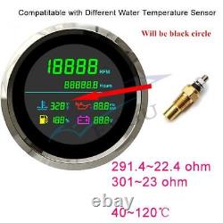 Black Circle+Black 6in1 Tacho Fuel Gauge Water Temp Oil Pressure Voltmeter 85mm