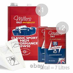 Car Engine Oil Service Kit / Pack 7 LITRES Millers Classic High 20w50 7L