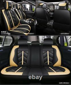 Deluxe Leather Black Beige Full Set Car Front/Rear Seat Cover Protector Cushion