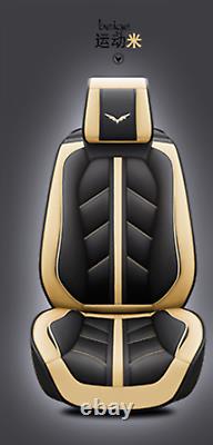 Deluxe Leather Black Beige Full Set Car Front/Rear Seat Cover Protector Cushion
