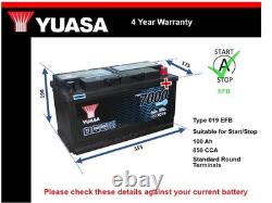EFB Car Battery YBX7019 Yuasa 019 EFB 850A 100Ah 4Yr WTY 353x175x190 Start Stop