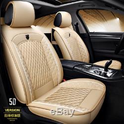 Luxury Breathable PU Leather Car Seat Cover Cushion Warm Beige Full Set Covers