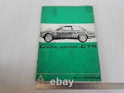 Raro Manuale Uso Manutenzione Originale Alfa Romeo Giulia Sprint 1600 Gta 1965