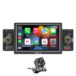 Single 1DIN 5in Touch Screen Car Stereo Radio Apple CarPlay Bluetooth WithRear Cam