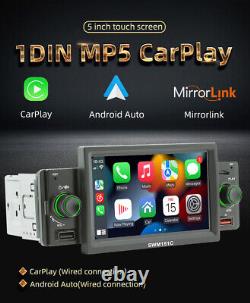 Single 1DIN 5in Touch Screen Car Stereo Radio Apple CarPlay Bluetooth WithRear Cam