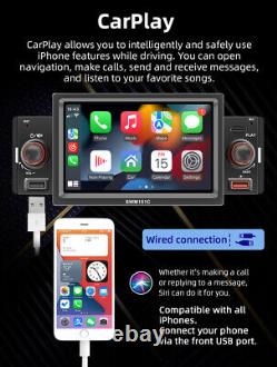 Single 1DIN 5in Touch Screen Car Stereo Radio Apple CarPlay Bluetooth WithRear Cam