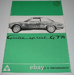 Uso E Maintenance Alfa Romeo Giulia Sprint GTA Operating Instructions Manual 1965