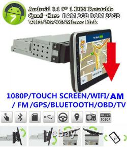 1 Din Android 8.1 9 Rotatable Quad-core 2+32g Voiture Wifi Stereo Radio Gps Obd Dab