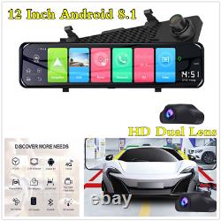 12 Android 8.1 Voiture Dvr Dual Lens Front Rear View Mirror Dash Camera Gps 4g Wifi