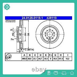 2 pièces. Disque de frein pour Alfa Romeo Ate 24.0128-0119.1