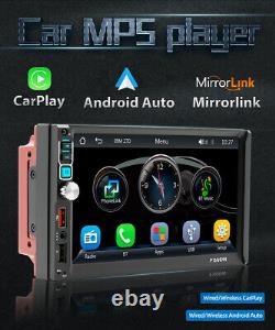 7 pouces Double 2 Din Radio stéréo de voiture sans fil Android Auto CarPlay USB avec caméra