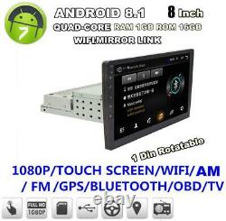 8inch Simple Din Android 8.1 Car Stereo Radio Gps Wifi 3g 4g Miroir Lien + Caméra
