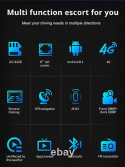 Android 8.1 8po Fhd Voiture Dvr Dash Cam Gps Nav Wifi Adas Enregistreur +caméra De Recul