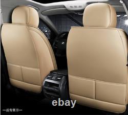Beige Leather 5d Full Surrounded 5-seats Car Front+rear Cover Cushion Protectors