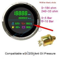 Black Circle+black 6in1 Tacho Fuel Gauge Eau Température Pression D'huile Voltmètre 85mm
